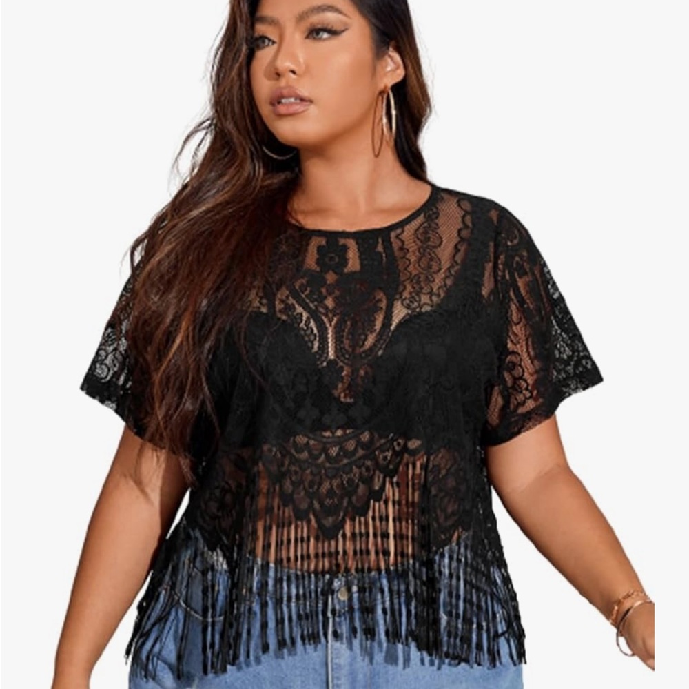Elegant Black Lace Fringe Top